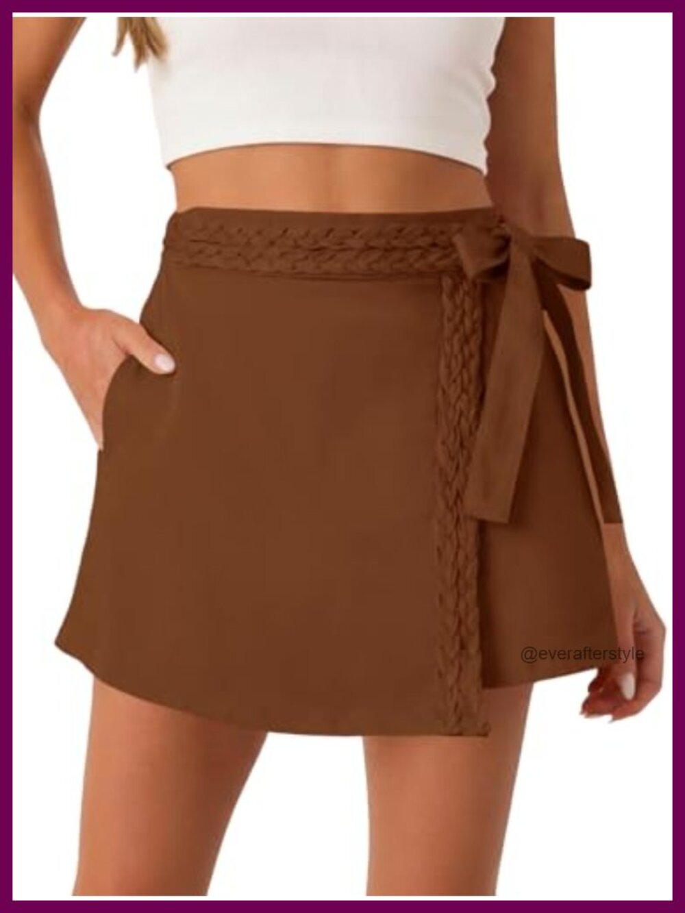 Womens Wrap Mini Skort Braided High Waisted Shorts Side Pockets